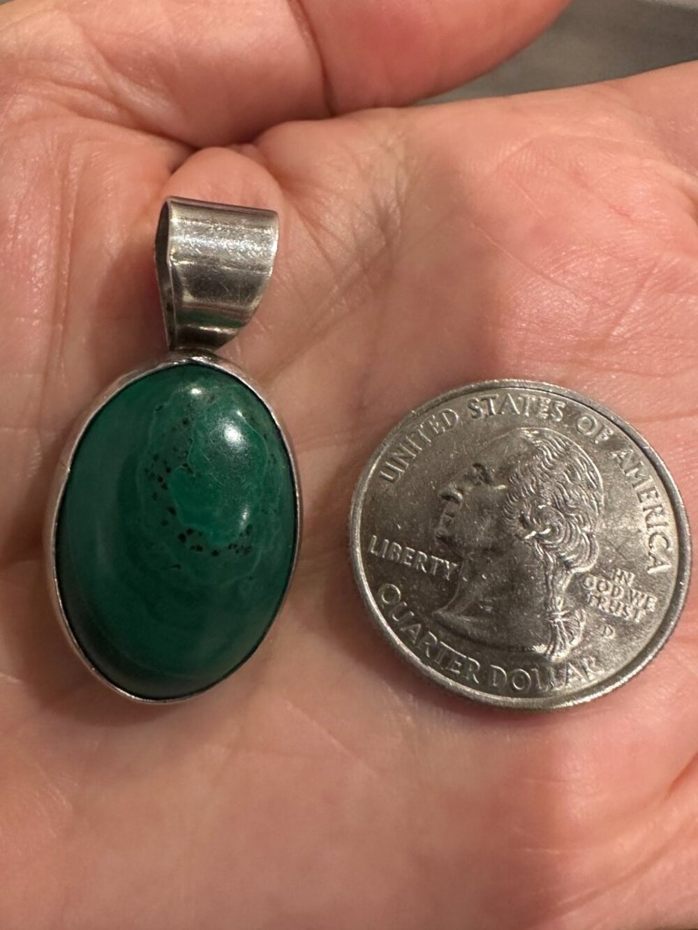 Vintage Southwestern Kewa Coriz Sterling Silver Malachite Pendant Necklace 15g. - Picture 2 of 12